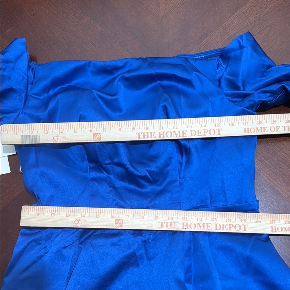 Blue Pleated Off-Shoulder Dress bow waist satin wedding guest formal cocktail - Picture 12 of 15
